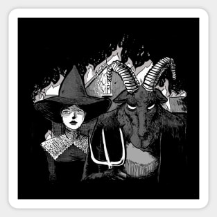 Halloween witch and demon American Gothic Sticker